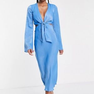 ASOS tie waist cutout long sleeve midi dress